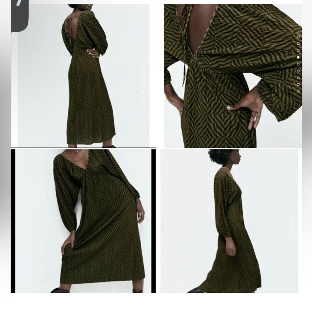 Zara Deep V Maxi Plisse Dress size small